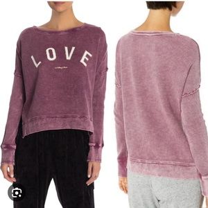 Betsey Johnson Pink LOVE Graphic Sun-washed Thermal Long Sleeve Shirt Size XL